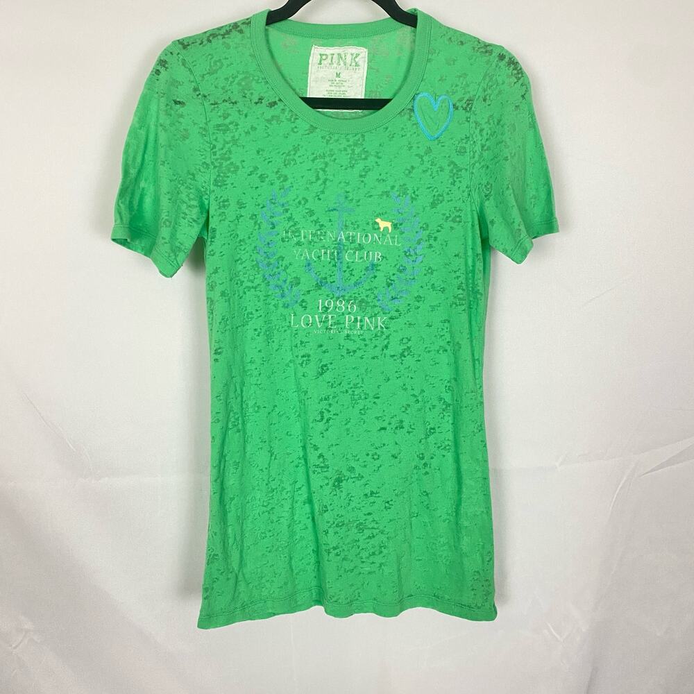 Green Victorias Secret Women T Shirt Size M, International Yacht Club, y2k retro